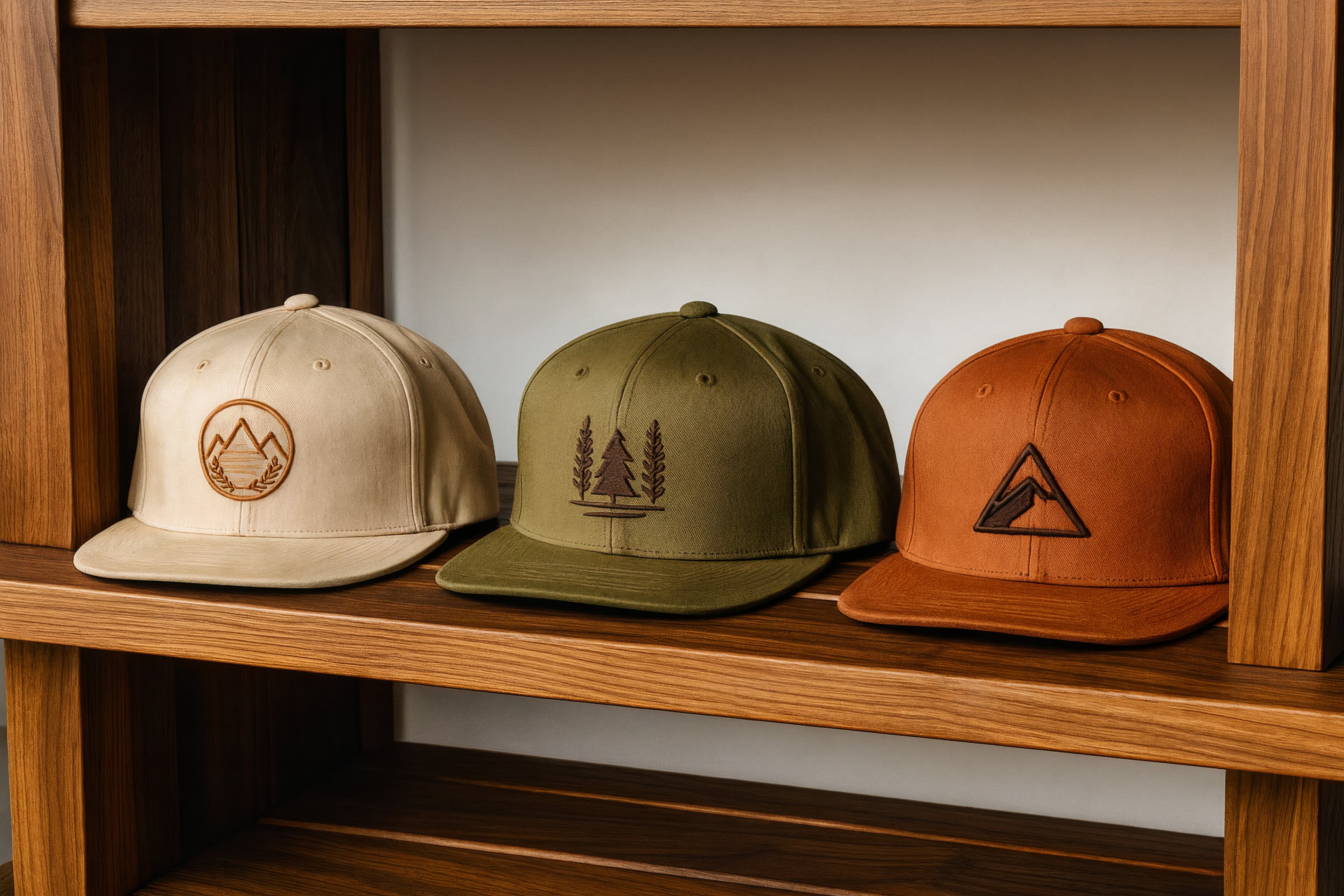 Custom embroidered hats on display